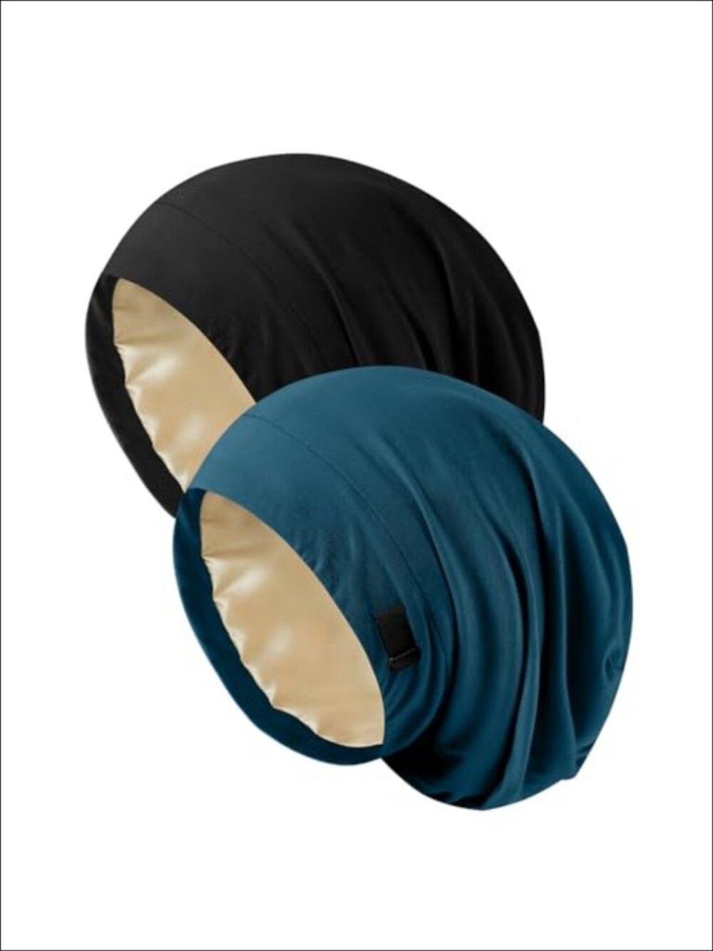 2Pc Satin Lined Sleep Bonnet Set Adjustable Drawstring Slouch Beanie Unisex